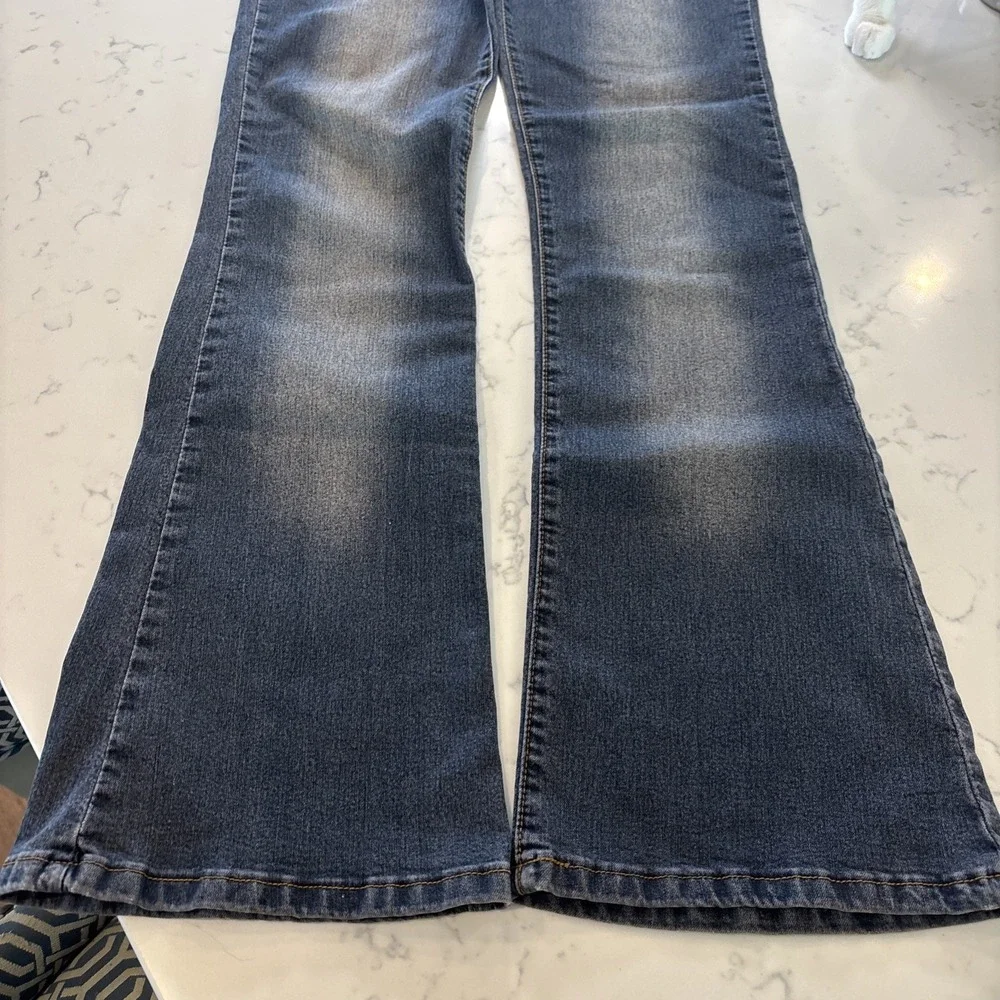 VTG Mastik 90s‎ Y2K Low Rise Flare Jeans Unique Waist Boho Hipster Womens Sz 30